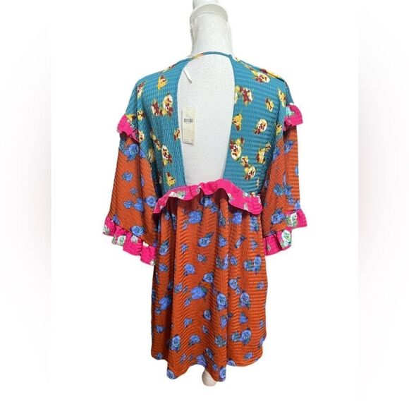 Anthropologie  Ruffled Sleep Mini Dress funky boho floral multicolor small - Picture 4 of 6